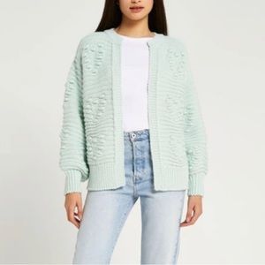 River Island Chunky Blue Embroidered Heart Cardigan